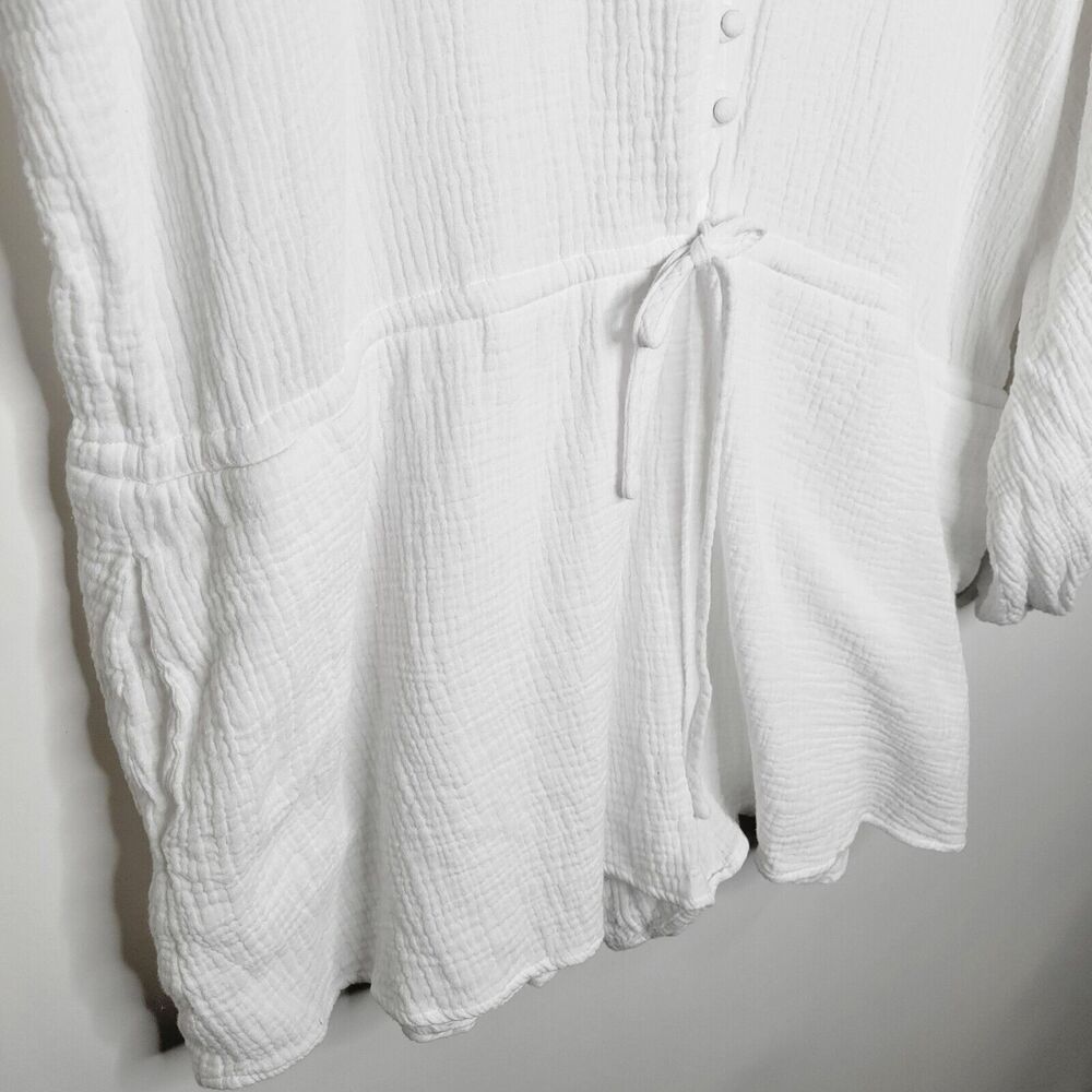 SHOWPO White Gauzy Cotton Playsuit Size 14 Pockets Drawstring Lined Puff Sleeve - Picture 8 of 11